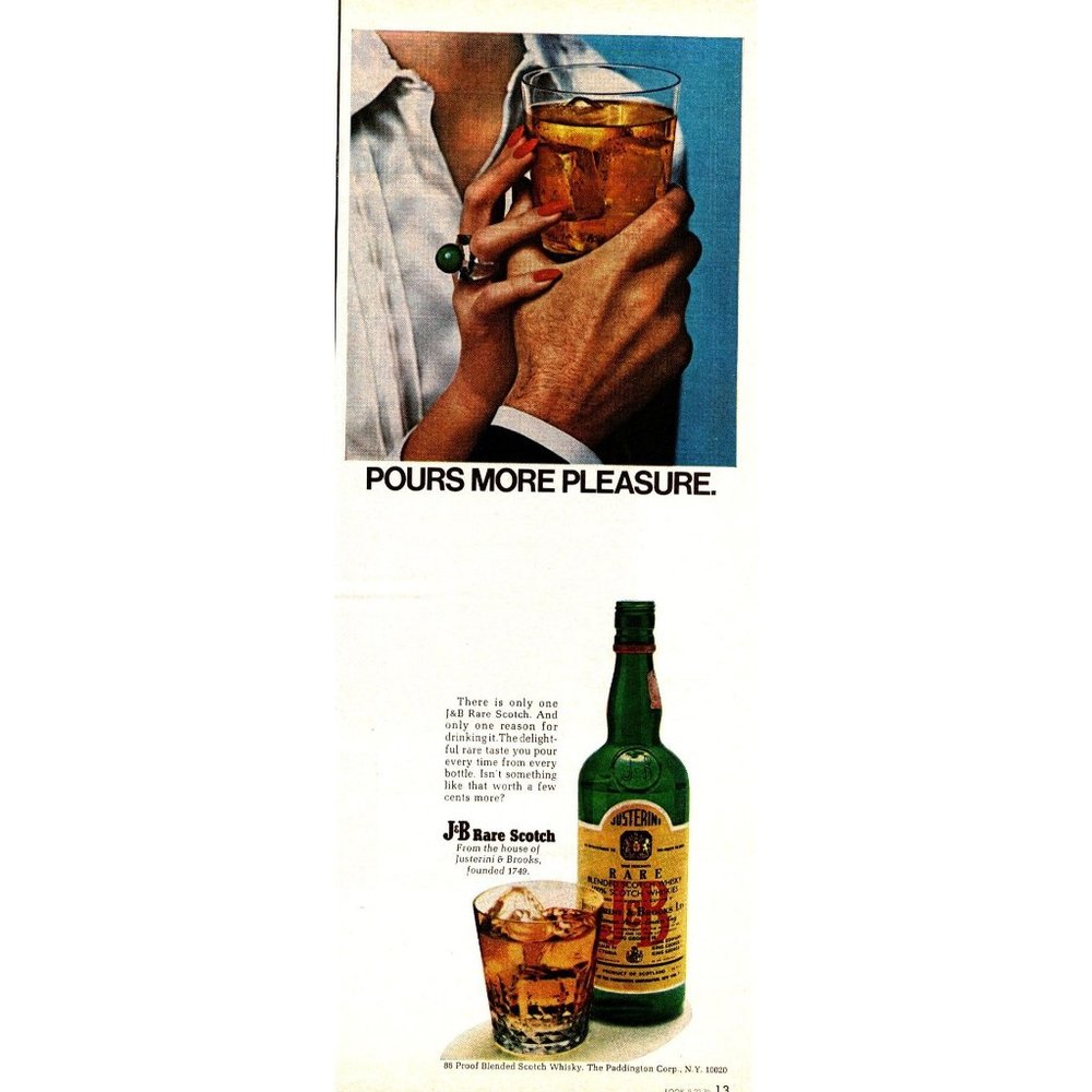 1970 J&B Scotch Green Bottle Vintage Print Ad Mood Ring Couple Wall Art Photo